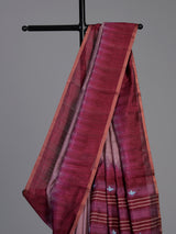 Wine cotton silk saree with bird motifs and tassel accents