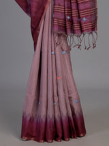 Wine cotton silk saree with bird motifs and tassel accents