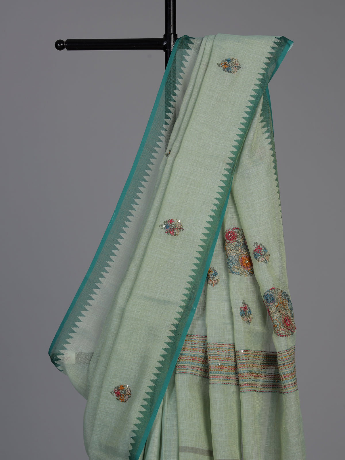 Pista green cotton silk saree with contrast border elegance