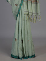 Pista green cotton silk saree with contrast border elegance
