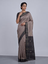Pastel brown semi tusser silk saree with black border elegance