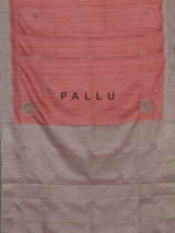 Peach semi tusser silk saree with grey border zari detailing