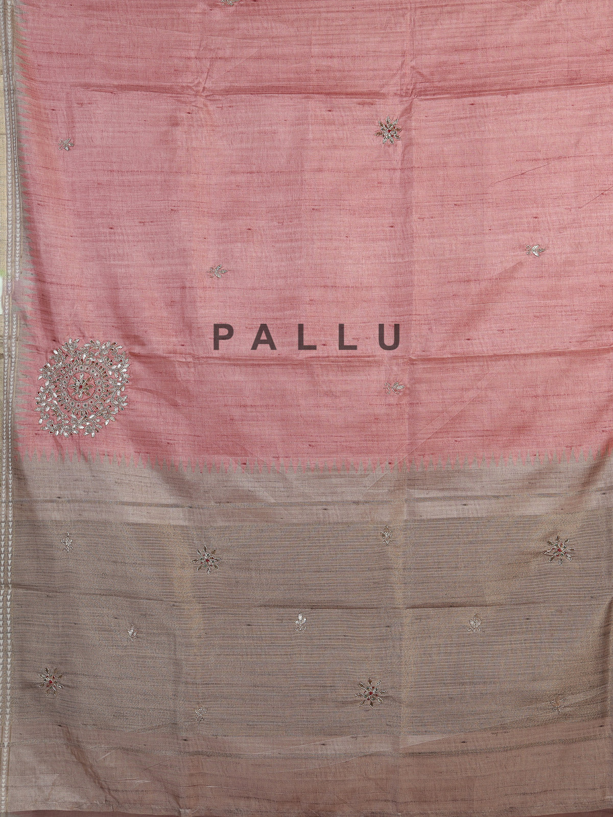 Pink semi tusser silk saree with elegant zardosi border detailing