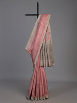 Pink semi tusser silk saree with elegant zardosi border detailing