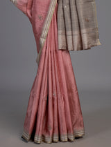 Pink semi tusser silk saree with elegant zardosi border detailing