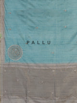Sky blue semi tusser silk saree with rich zari embellishments