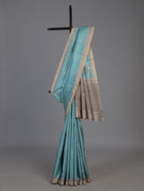 Sky blue semi tusser silk saree with rich zari embellishments