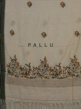 Cream cotton saree with floral threadwork and contrast border