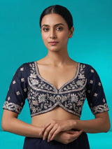 Navy blue silk lehenga choli adorned with floral stonework
