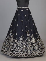 Navy blue silk lehenga choli adorned with floral stonework