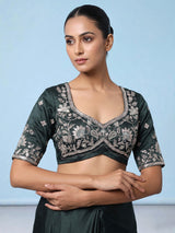Peacock green silk lehenga choli with floral zardosi embellishments