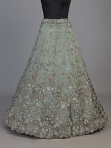 Pista green silk lehenga choli with elephant bird motifs