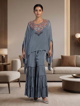 Grey designer kaftan style sharara suit for women