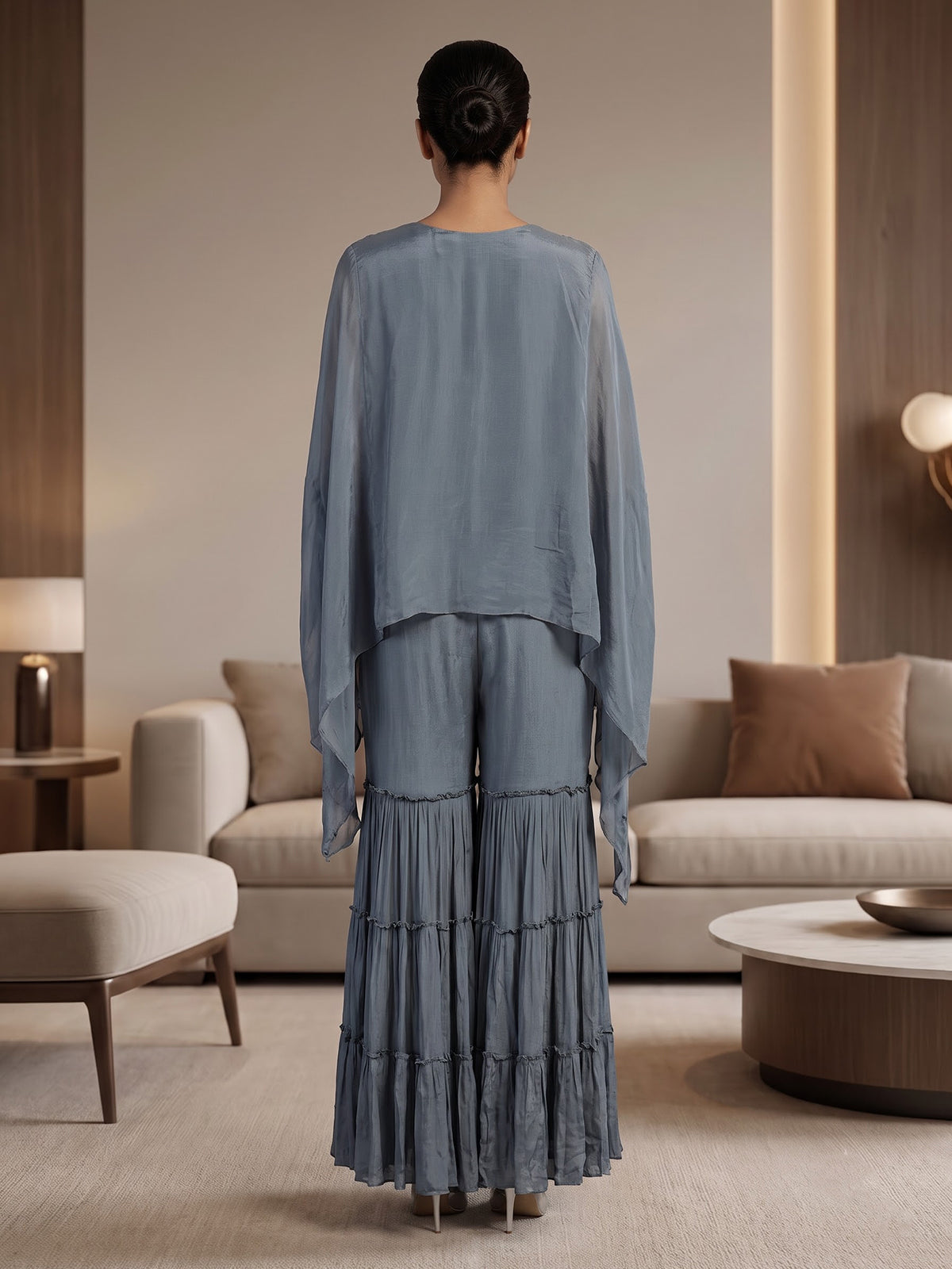 Grey designer kaftan style sharara suit for women
