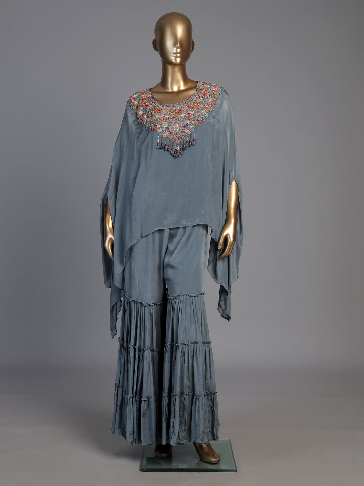 Grey designer kaftan style sharara suit for women