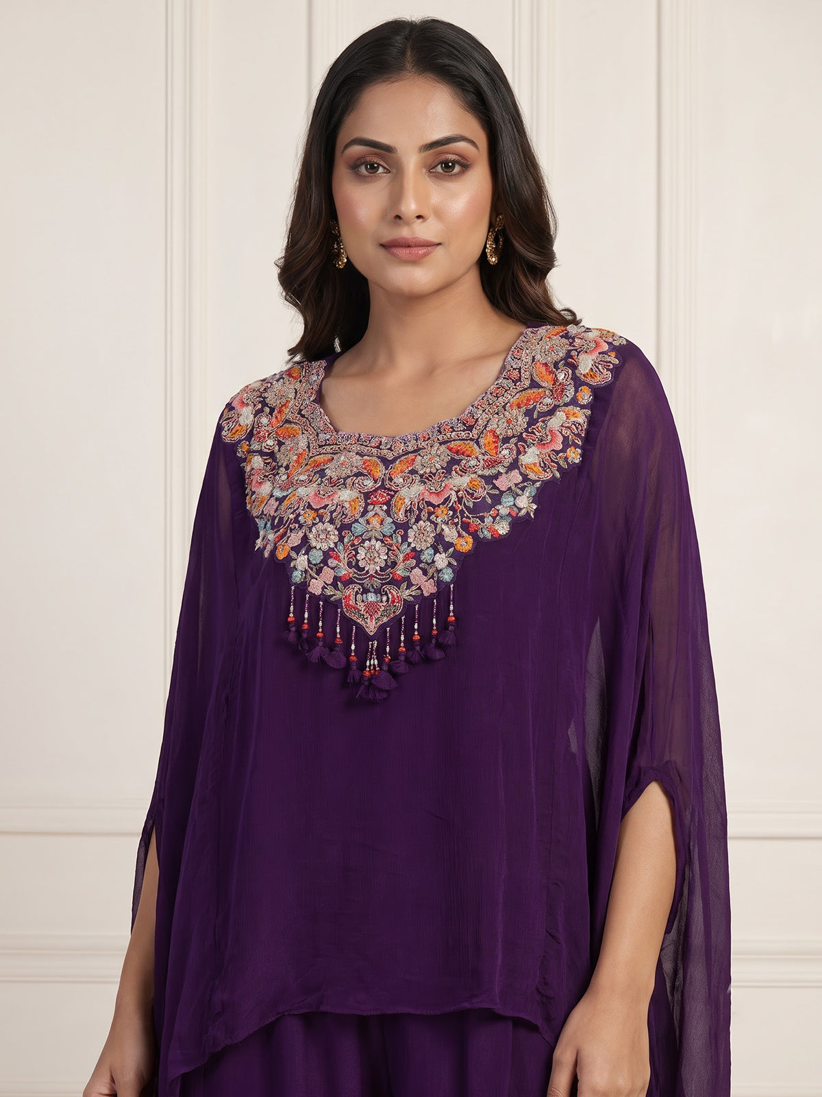 Purple designer kaftan style sharara suit for women