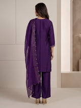 Purple embellished straight cut suit for women