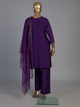 Purple embellished straight cut suit for women