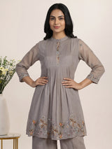 Grey embroidered cotton silk sharara suit for women