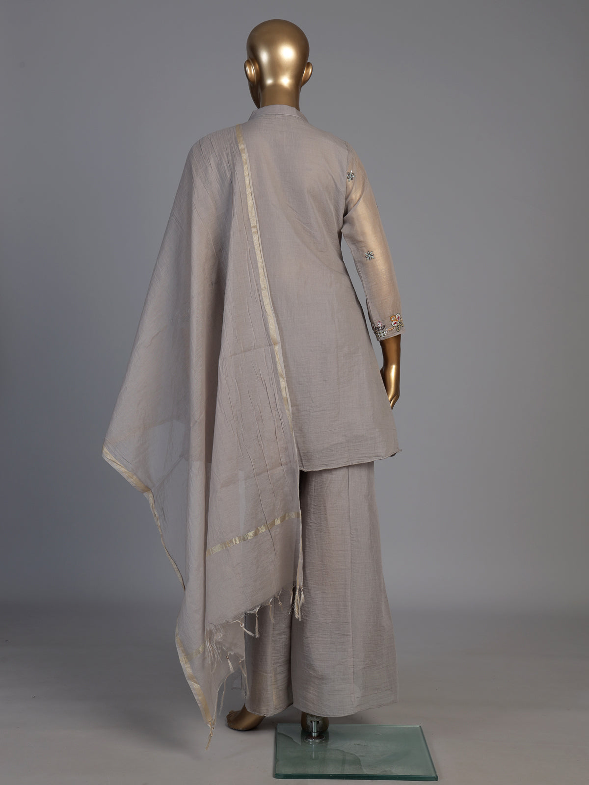 Grey embroidered cotton silk sharara suit for women