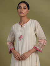 Cream embellished anarkali suit for women