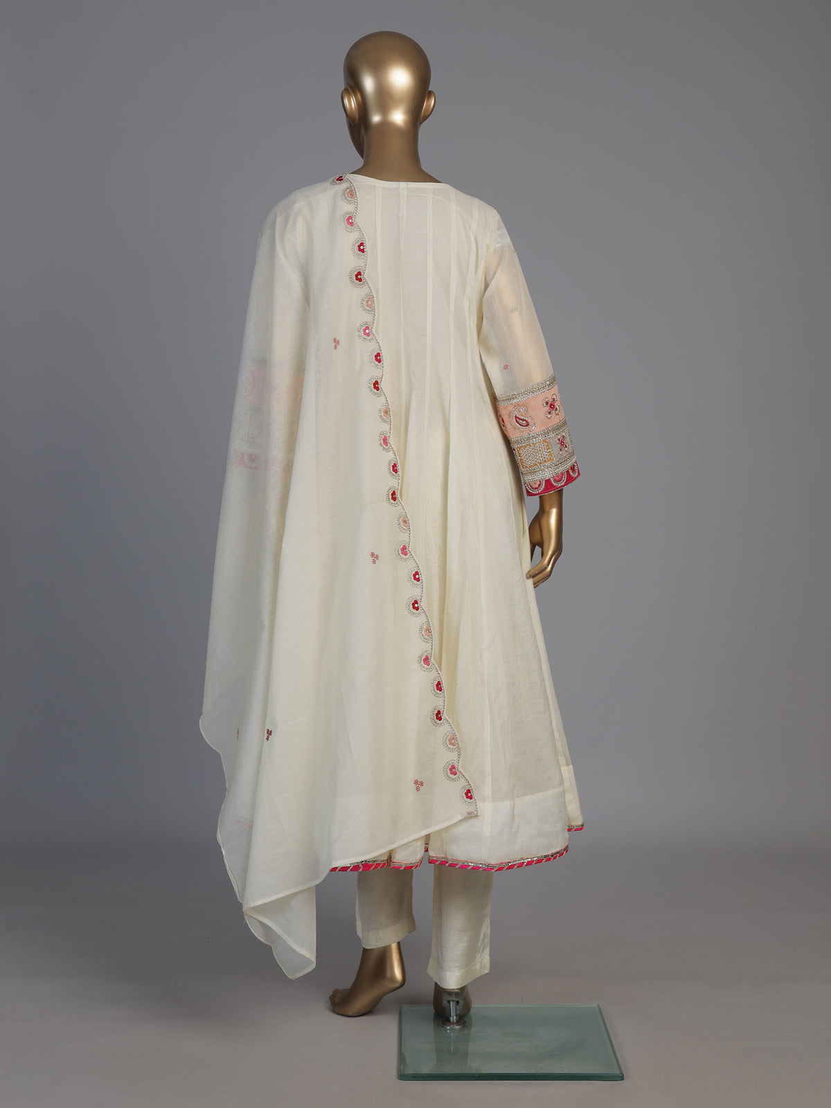 Cream embellished anarkali suit for women
