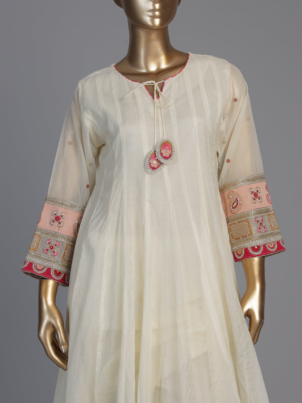 Cream embellished anarkali suit for women