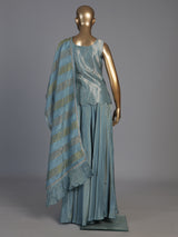 Blue embellished sleeveless sharara suit for women