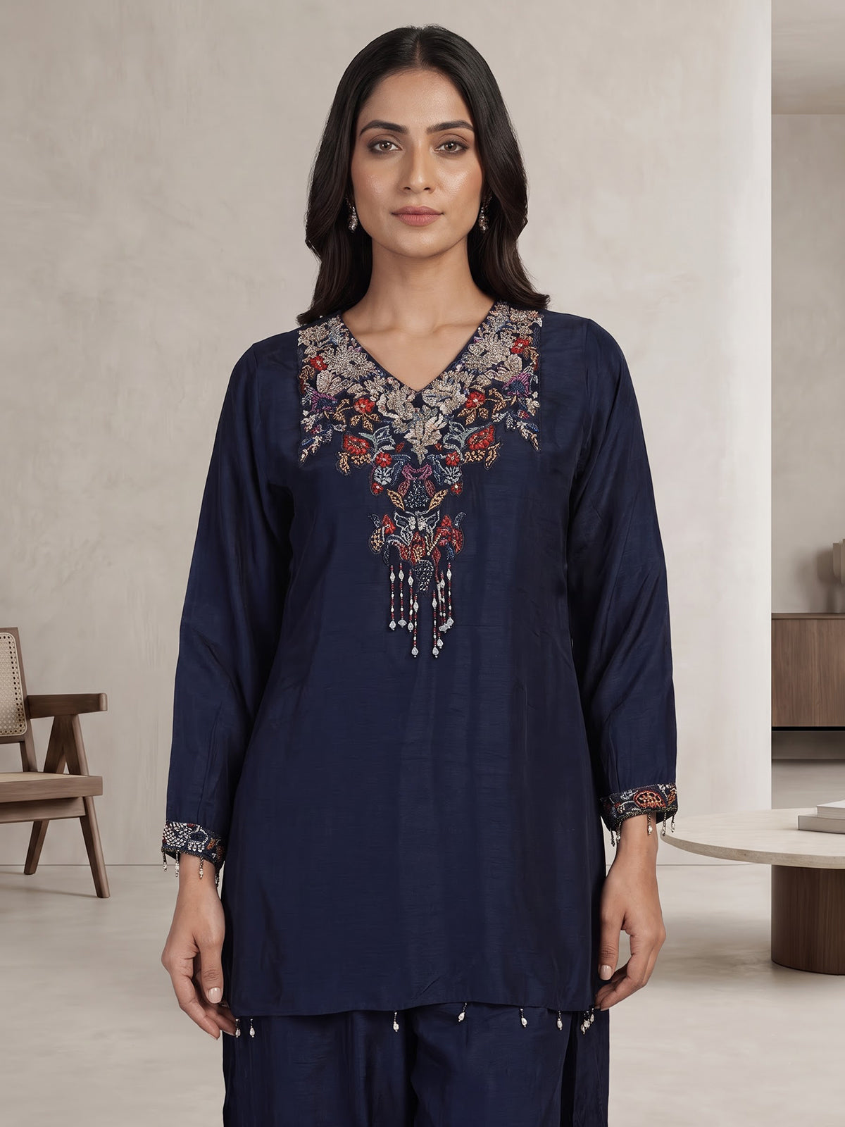Navy blue designer choker dupatta suit for women