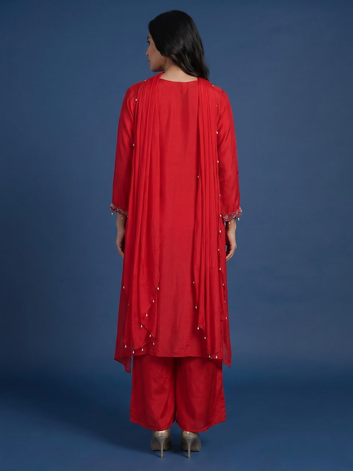 Red designer choker dupatta suit for women