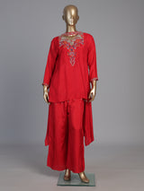 Red designer choker dupatta suit for women