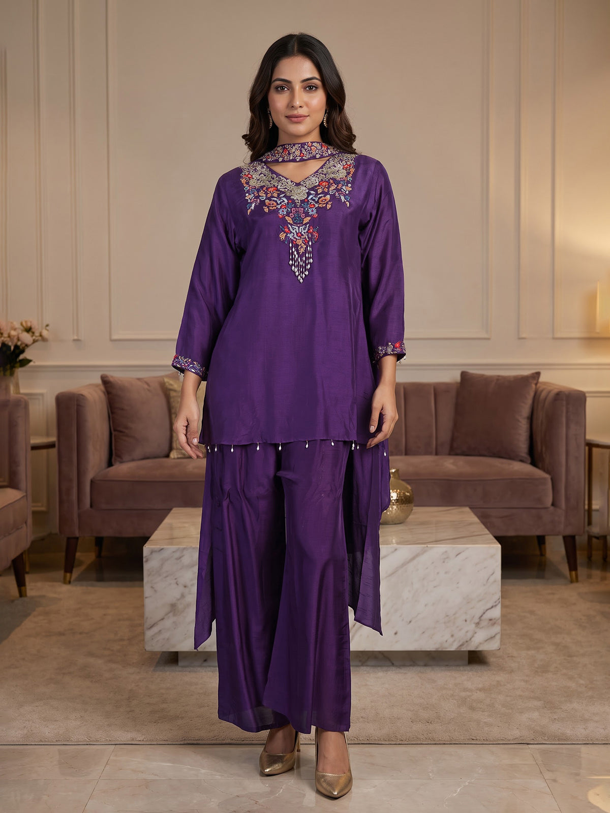 Purple designer choker dupatta suit for women