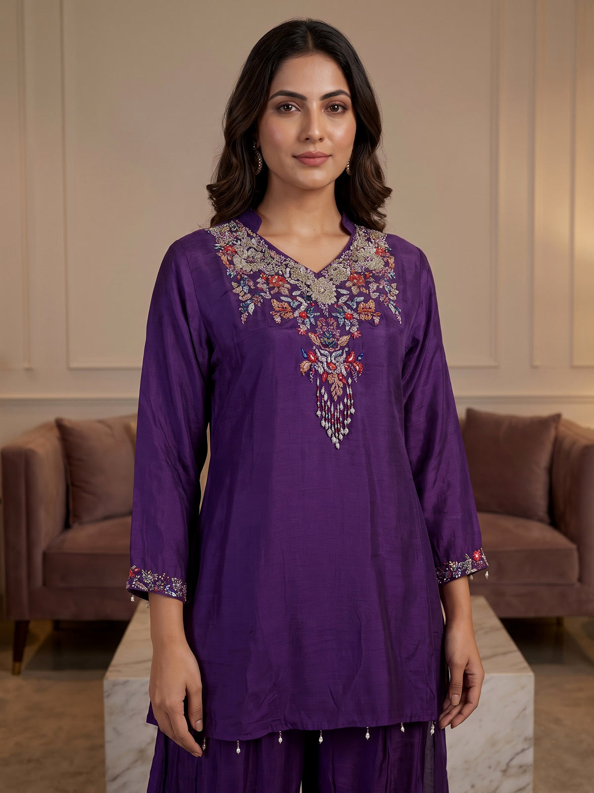 Purple designer choker dupatta suit for women