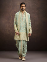 Pista green zari embroidered mens kurta dhoti