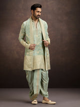 Pista green zari embroidered mens kurta dhoti