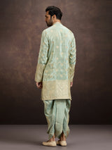 Pista green zari embroidered mens kurta dhoti