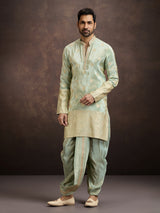 Pista green zari embroidered mens kurta dhoti