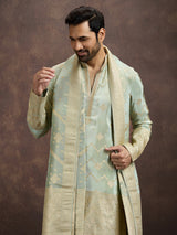 Pista green zari embroidered mens kurta dhoti