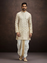 Ivory gold thread zari mens kurta dhoti