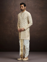 Ivory gold thread zari mens kurta dhoti