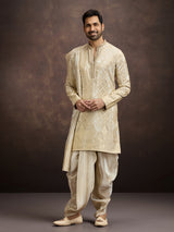 Cream zari zardosi embroidered mens kurta dhoti