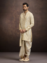 Cream zari zardosi embroidered mens kurta dhoti
