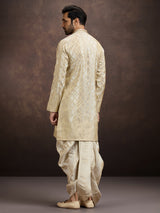 Cream zari zardosi embroidered mens kurta dhoti