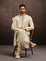 Cream zari zardosi embroidered mens kurta dhoti