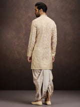 Gold zari zardosi embroidered mens kurta dhoti