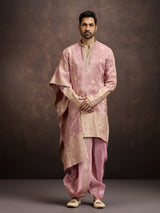Pink zari embroidered mens kurta dhoti