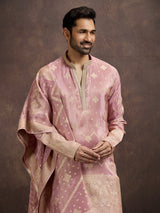 Pink zari embroidered mens kurta dhoti