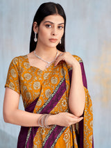 Purple floral printed contrast border and pallu casual saree