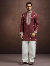 Maroon elegant printed linen kurta pajama