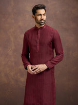 Maroon royal embroidered linen kurta suit ensemble